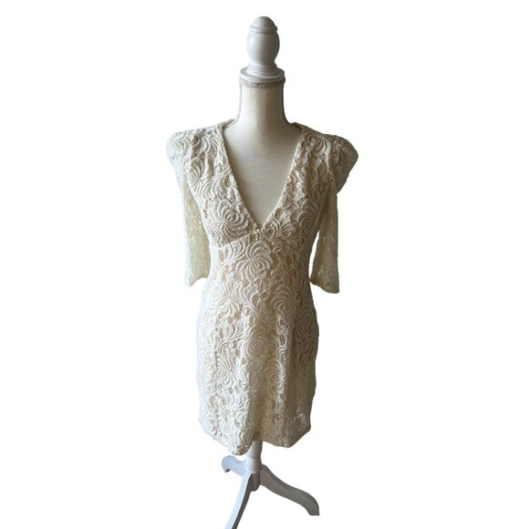 FREE PEOPLE Womens Cream Lace V Neck Dress Size Small - Picture 3 of 6